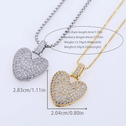 Wholesale Elegant Lady Heart Shape Copper Inlay 18K Gold Plated White Gold Plated Zircon Pendant Necklace