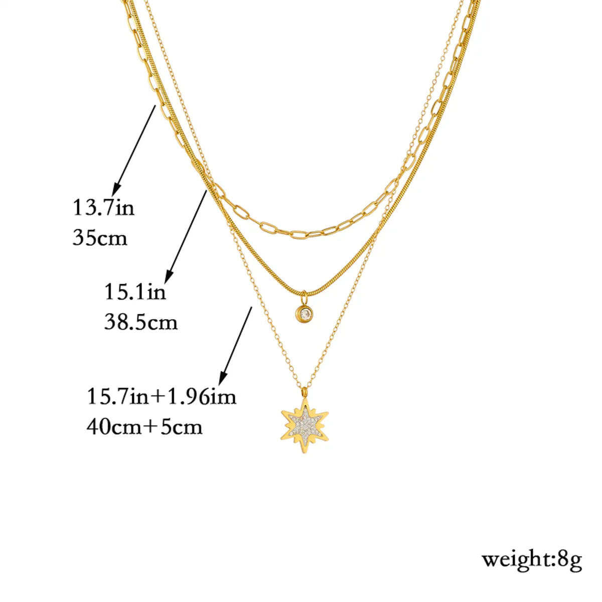 Wholesale Elegant Lady Korean Style Star Titanium Steel Layered Plating Inlay 18k Gold Plated Rhinestones Layered Necklaces