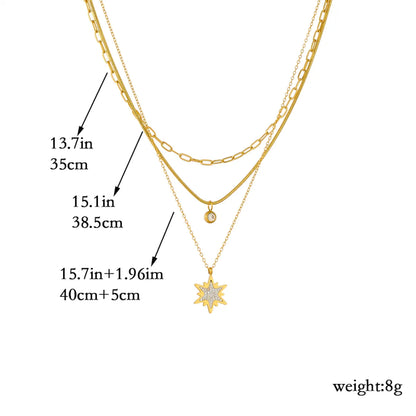 Wholesale Elegant Lady Korean Style Star Titanium Steel Layered Plating Inlay 18k Gold Plated Rhinestones Layered Necklaces