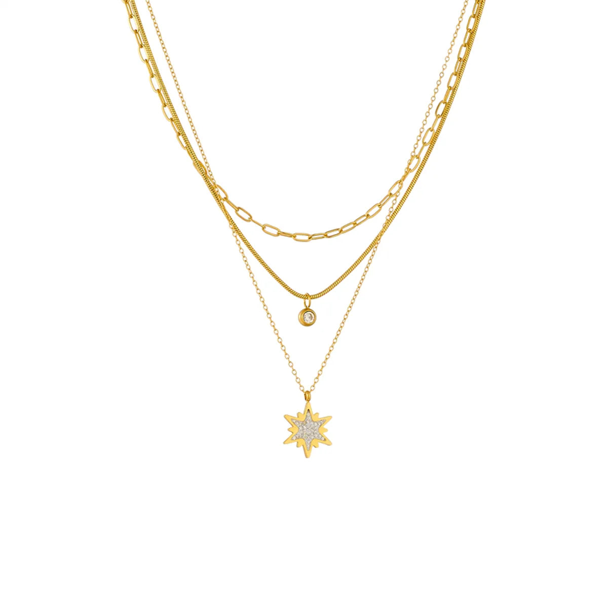 Wholesale Elegant Lady Korean Style Star Titanium Steel Layered Plating Inlay 18k Gold Plated Rhinestones Layered Necklaces