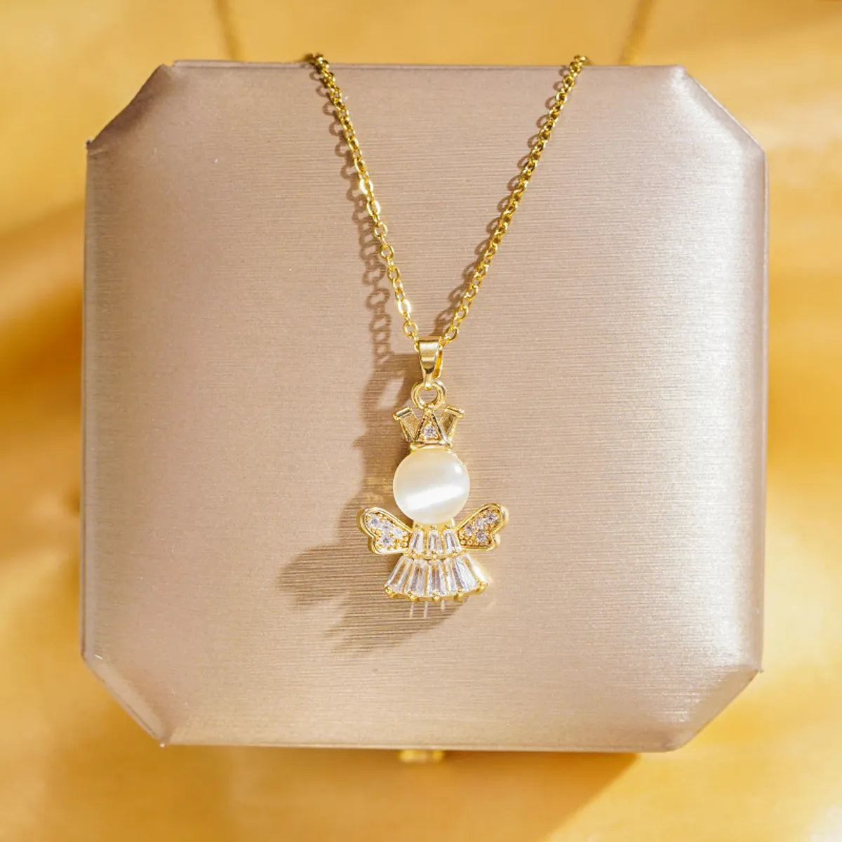 Wholesale Elegant Lady Streetwear Angel 304 Stainless Steel Copper Inlay 18K Gold Plated K Gold Plated Opal Zircon Pendant Necklace