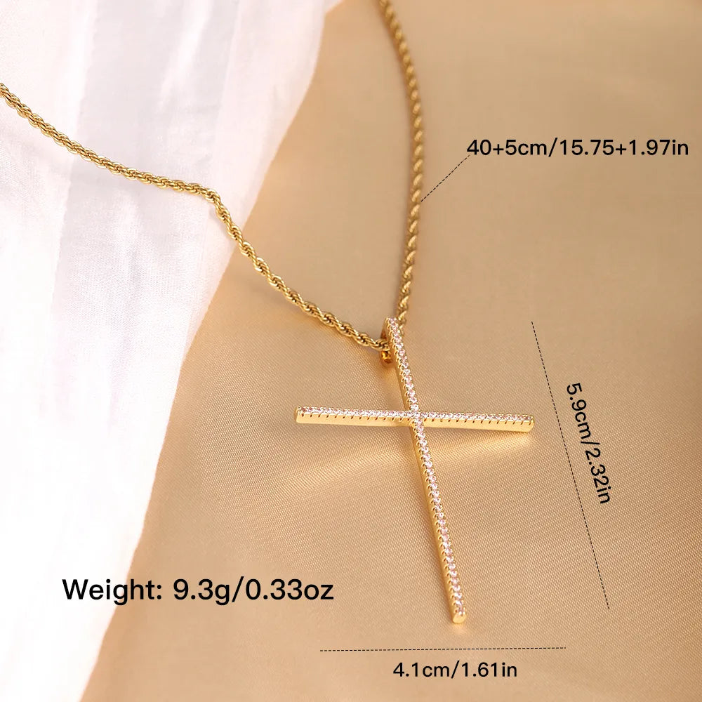 304 Stainless Steel Copper 18K Gold Plated Elegant Lady Streetwear Plating Inlay Cross Zircon Pendant Necklace