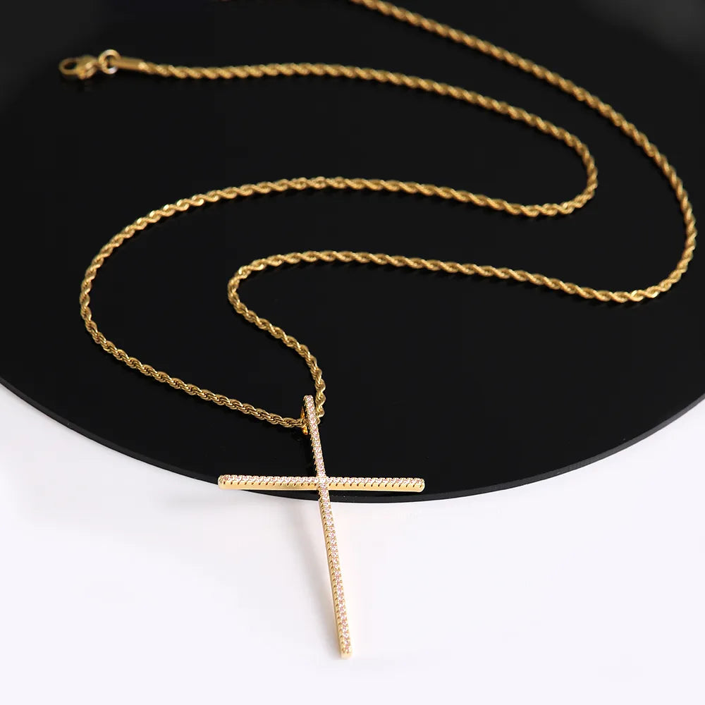 304 Stainless Steel Copper 18K Gold Plated Elegant Lady Streetwear Plating Inlay Cross Zircon Pendant Necklace