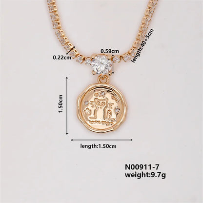 Wholesale Elegant Lady Streetwear Star Moon Copper Hollow Out Inlay K Gold Plated Zircon Pendant Necklace