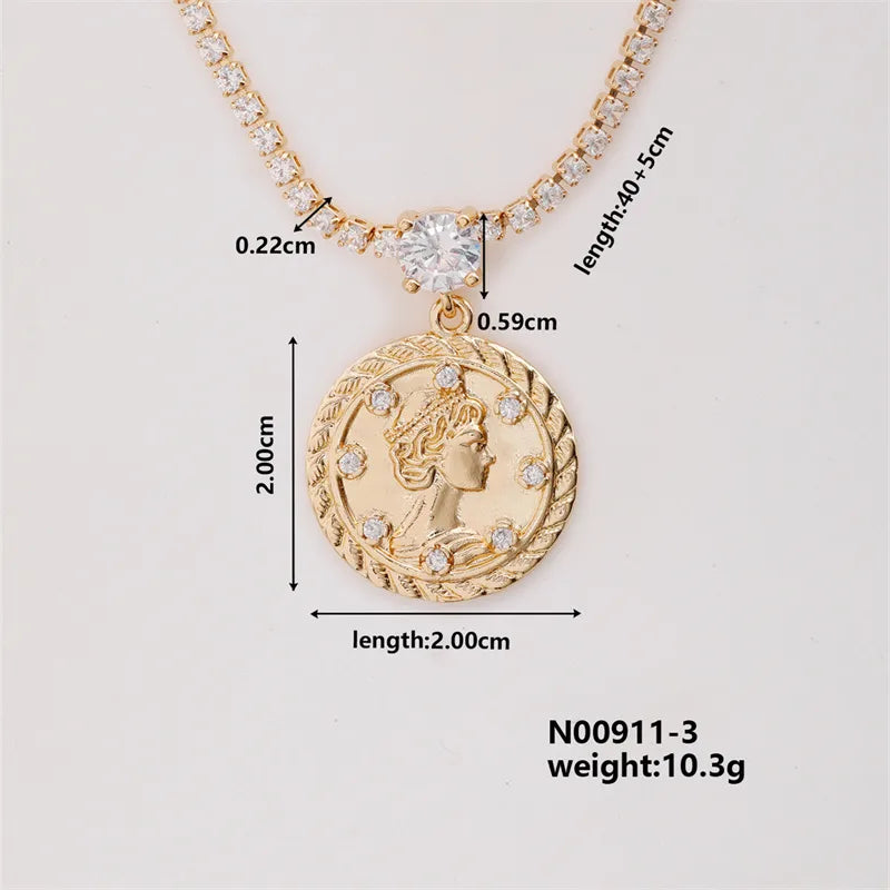 Wholesale Elegant Lady Streetwear Star Moon Copper Hollow Out Inlay K Gold Plated Zircon Pendant Necklace