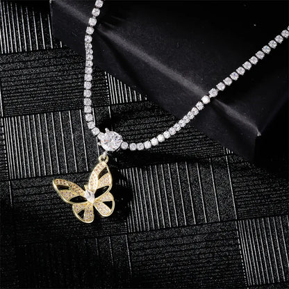 Wholesale Elegant Luxurious Butterfly Copper Plating Inlay K Gold Plated Rhodium Plated Zircon Pendant Necklace