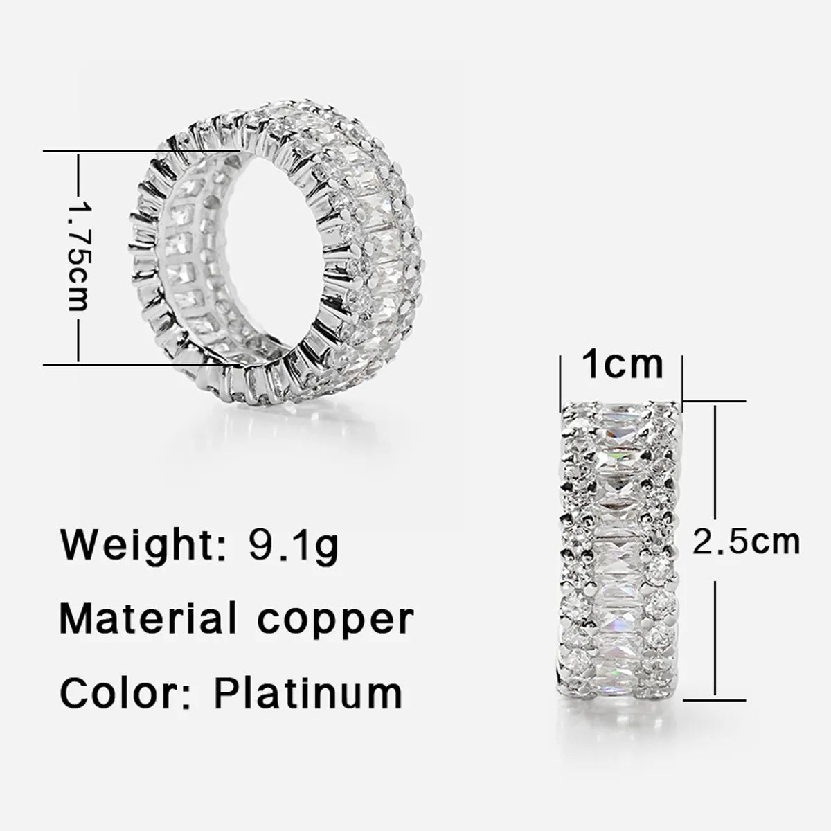 Wholesale Elegant Luxurious Geometric Copper Inlay White Gold Plated Zircon Wide Band Rings