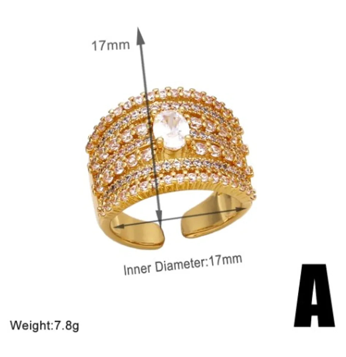 Wholesale Elegant Modern Style Geometric Copper Plating Inlay 18K Gold Plated Zircon Rings