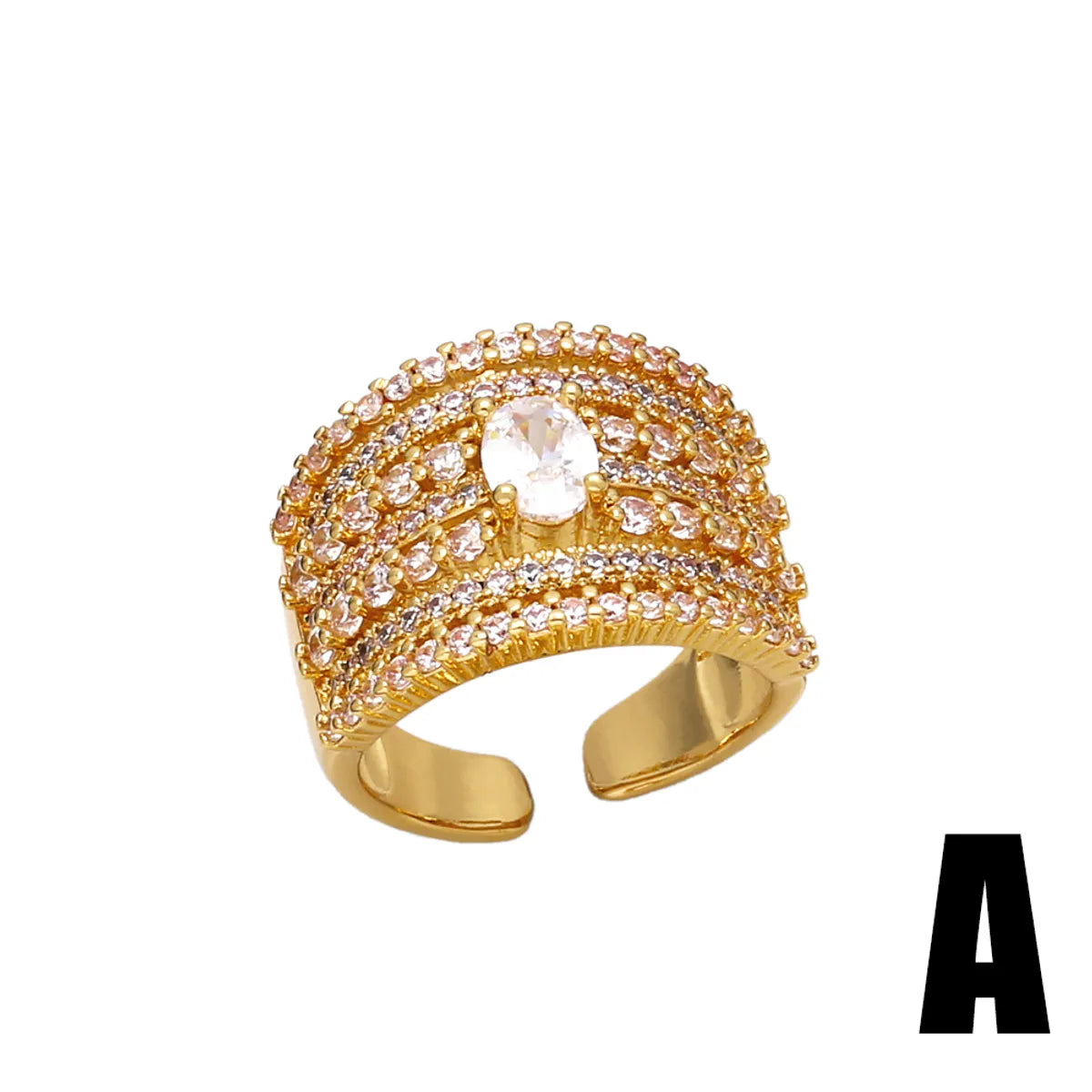 Wholesale Elegant Modern Style Geometric Copper Plating Inlay 18K Gold Plated Zircon Rings