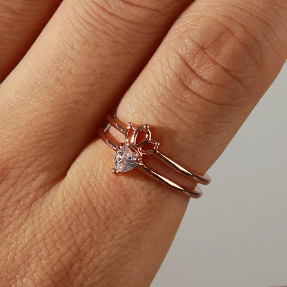 Wholesale Elegant Princess Heart Shape Crown Carrot Copper Plating Inlay Rose Gold Plated Zircon Open Rings