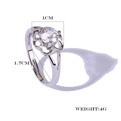 Wholesale Elegant Princess Luxurious Flower Copper Plating Inlay Rhodium Plated Zircon Open Rings