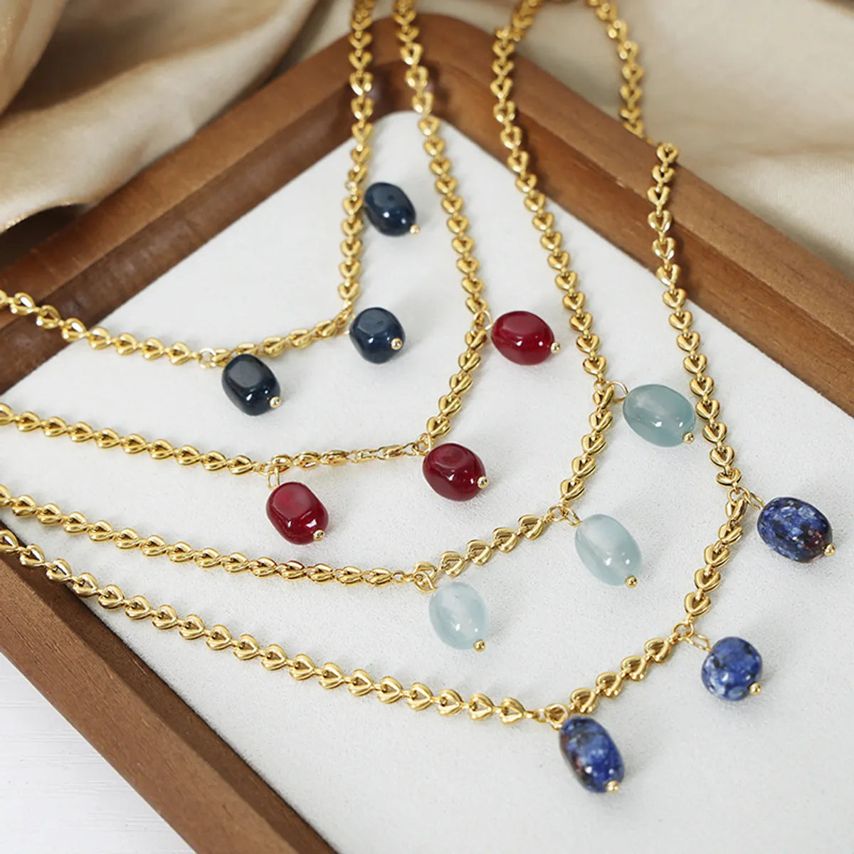 Wholesale Elegant Retro Geometric Agate Titanium Steel Plating 18k Gold Plated Necklace