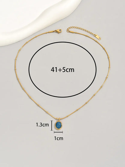 Elegant Retro Geometric Round Dots Oval Titanium Steel Plating Inlay Artificial Gemstones 18k Gold Plated Pendant Necklace