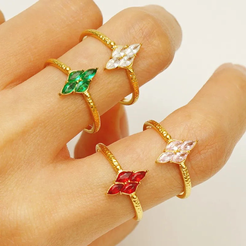 304 Stainless Steel 18K Gold Plated Elegant Retro Plating Inlay Geometric Zircon Open Rings