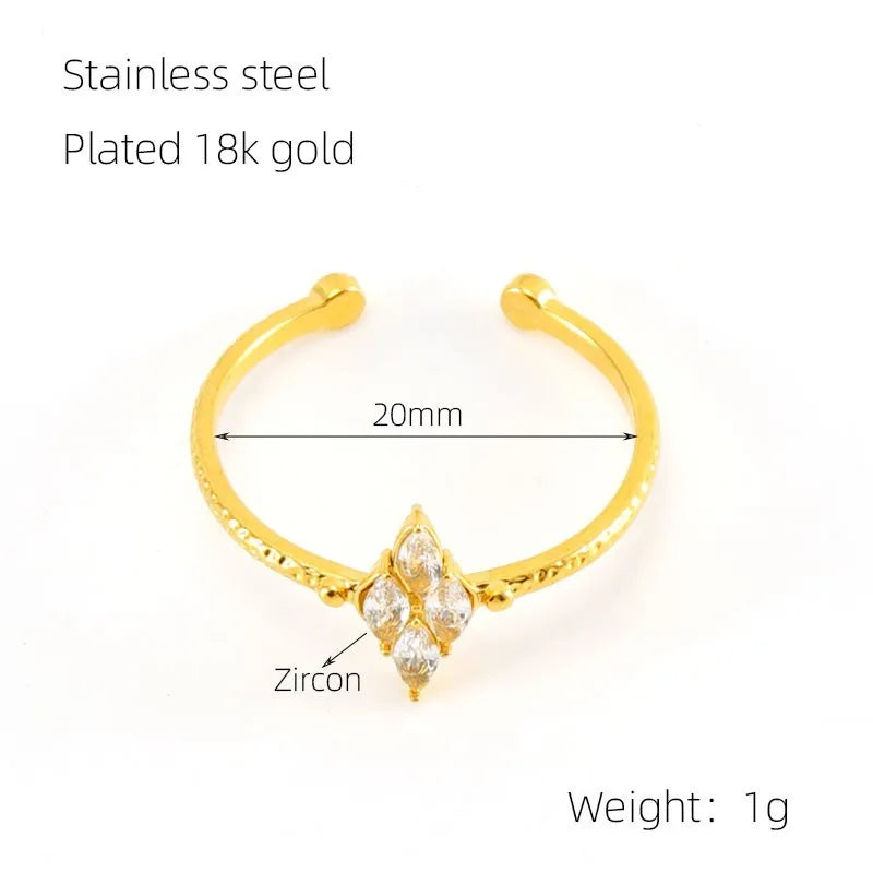 304 Stainless Steel 18K Gold Plated Elegant Retro Plating Inlay Geometric Zircon Open Rings