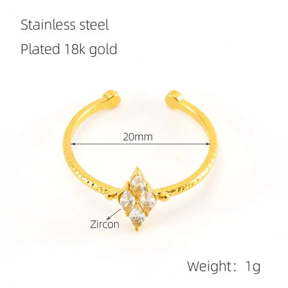 304 Stainless Steel 18K Gold Plated Elegant Retro Plating Inlay Geometric Zircon Open Rings