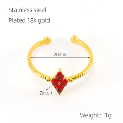 304 Stainless Steel 18K Gold Plated Elegant Retro Plating Inlay Geometric Zircon Open Rings