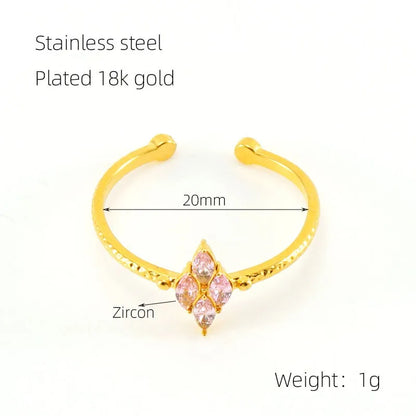 304 Stainless Steel 18K Gold Plated Elegant Retro Plating Inlay Geometric Zircon Open Rings