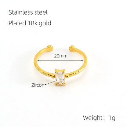 304 Stainless Steel 18K Gold Plated Elegant Retro Plating Inlay Geometric Zircon Open Rings