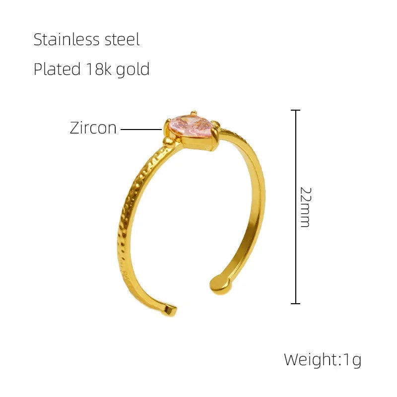 304 Stainless Steel 18K Gold Plated Elegant Retro Plating Inlay Geometric Zircon Open Rings