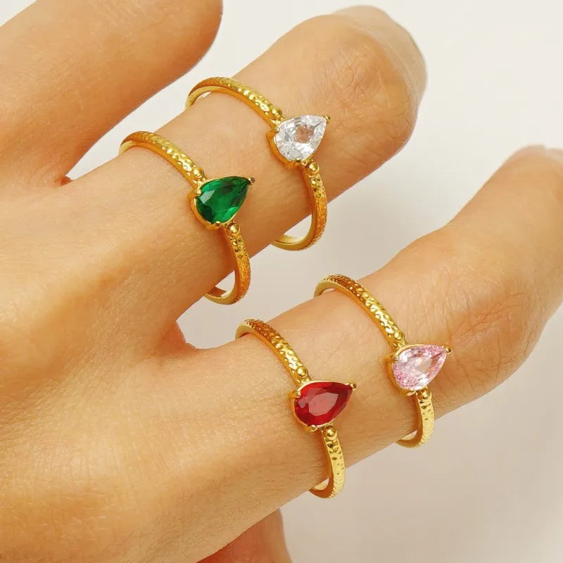 304 Stainless Steel 18K Gold Plated Elegant Retro Plating Inlay Geometric Zircon Open Rings