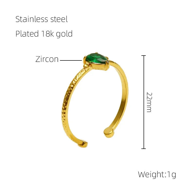 304 Stainless Steel 18K Gold Plated Elegant Retro Plating Inlay Geometric Zircon Open Rings