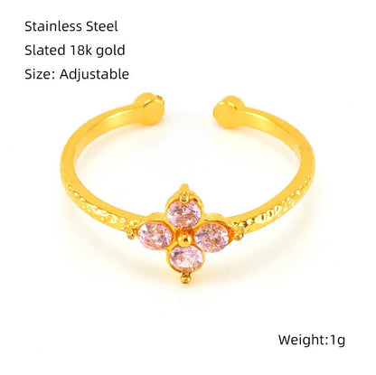 304 Stainless Steel 18K Gold Plated Elegant Retro Plating Inlay Geometric Zircon Open Rings