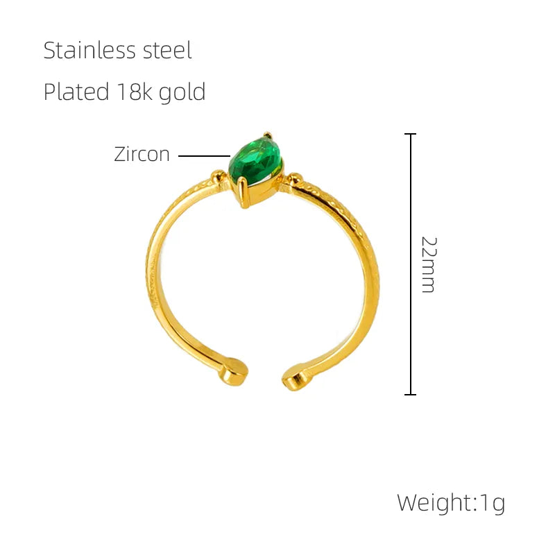 304 Stainless Steel 18K Gold Plated Elegant Retro Plating Inlay Geometric Zircon Open Rings