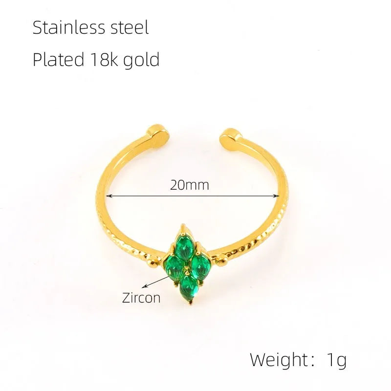 304 Stainless Steel 18K Gold Plated Elegant Retro Plating Inlay Geometric Zircon Open Rings