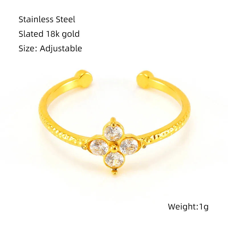 304 Stainless Steel 18K Gold Plated Elegant Retro Plating Inlay Geometric Zircon Open Rings