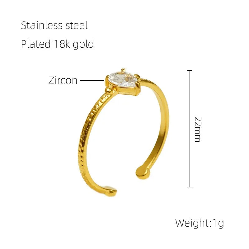 304 Stainless Steel 18K Gold Plated Elegant Retro Plating Inlay Geometric Zircon Open Rings