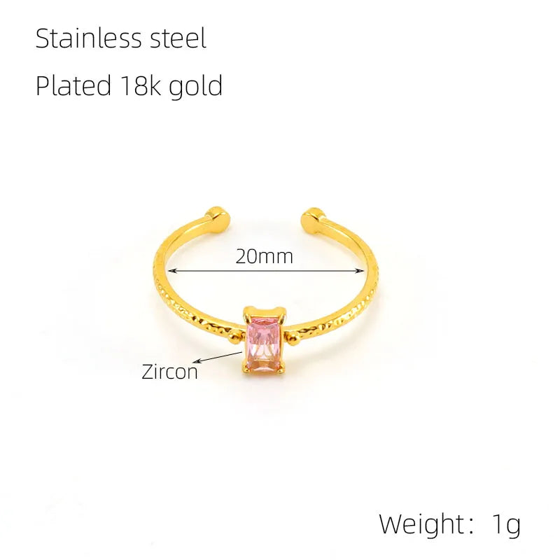 304 Stainless Steel 18K Gold Plated Elegant Retro Plating Inlay Geometric Zircon Open Rings