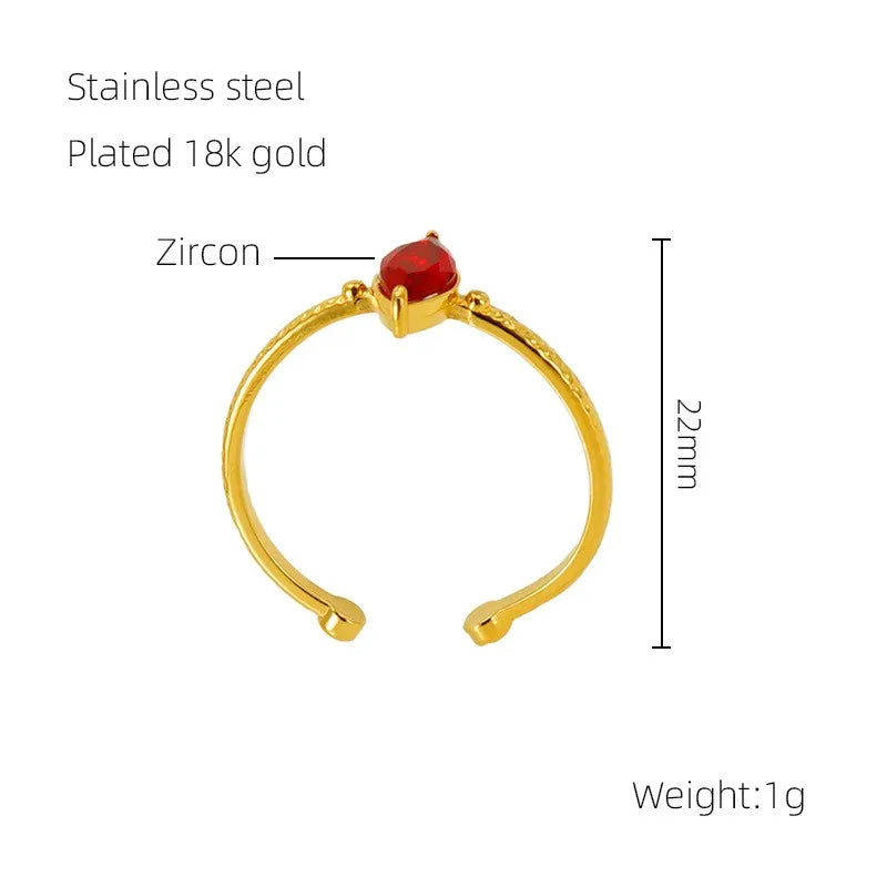 304 Stainless Steel 18K Gold Plated Elegant Retro Plating Inlay Geometric Zircon Open Rings