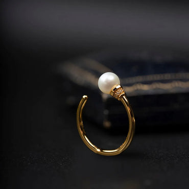 Wholesale Elegant Retro Geometric Sterling Silver 14k Gold Plated Artificial Pearls Open Ring