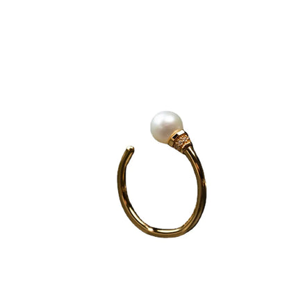 Wholesale Elegant Retro Geometric Sterling Silver 14k Gold Plated Artificial Pearls Open Ring