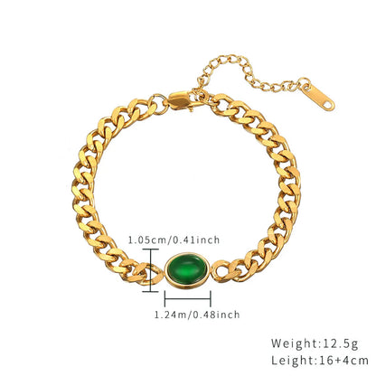 Wholesale Elegant Retro Oval Stainless Steel Plating Inlay Gold Plated Zircon Bracelets Necklace