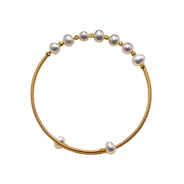 Wholesale Elegant Retro Round Freshwater Pearl Metal Bangle