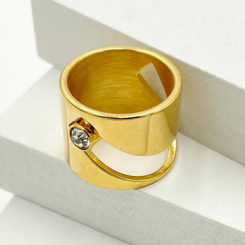 304 Stainless Steel Gold Plated Elegant Retro Simple Style Layered Plating Inlay Geometric Zircon Rings