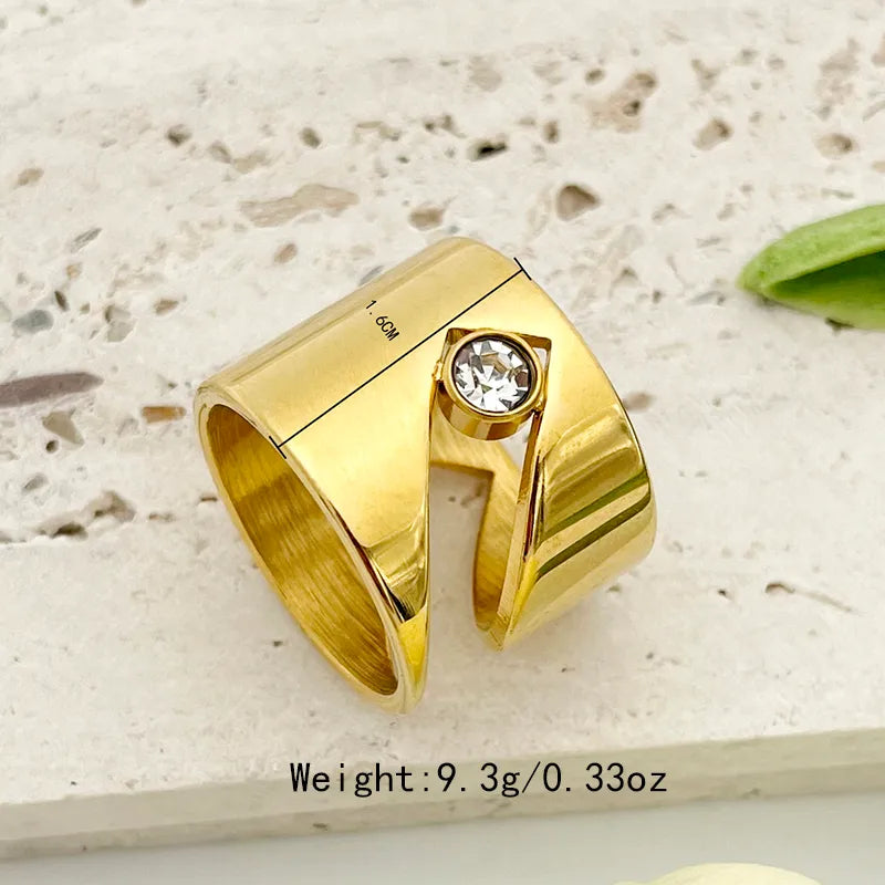 304 Stainless Steel Gold Plated Elegant Retro Simple Style Layered Plating Inlay Geometric Zircon Rings