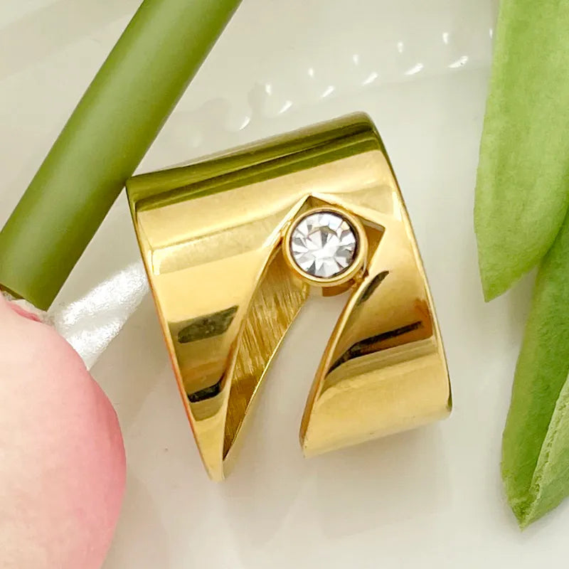 304 Stainless Steel Gold Plated Elegant Retro Simple Style Layered Plating Inlay Geometric Zircon Rings