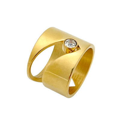 304 Stainless Steel Gold Plated Elegant Retro Simple Style Layered Plating Inlay Geometric Zircon Rings