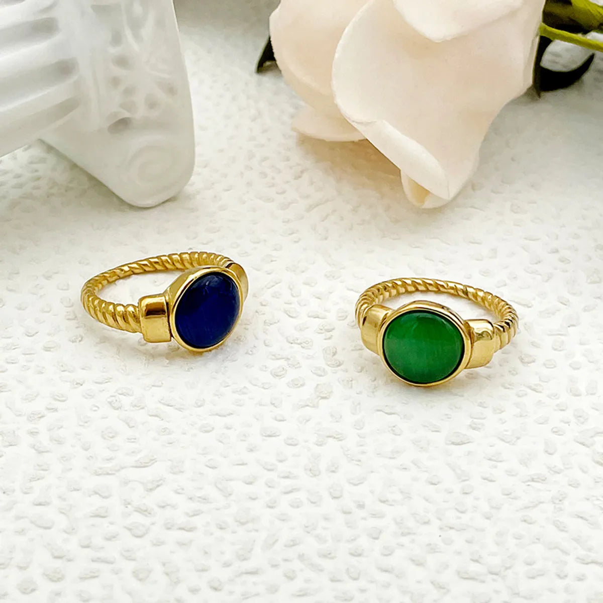 304 Stainless Steel Gold Plated Elegant Roman Style Commute Plating Inlay Solid Color Gem Rings