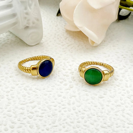 304 Stainless Steel Gold Plated Elegant Roman Style Commute Plating Inlay Solid Color Gem Rings