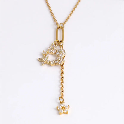 304 Stainless Steel Copper 18K Gold Plated Elegant Romantic Simple Style Plating Inlay Round Square Flower Zircon Double Layer Necklaces Pendant Necklace