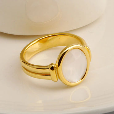 Wholesale Elegant Round Titanium Steel 18k Gold Plated Shell Rings