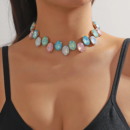 Wholesale Elegant Shiny Colorful Oval Crystal Copper Choker