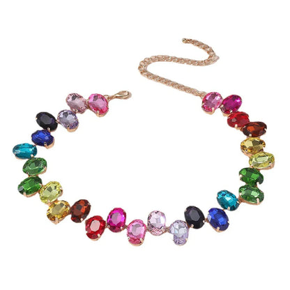 Wholesale Elegant Shiny Colorful Oval Crystal Copper Choker