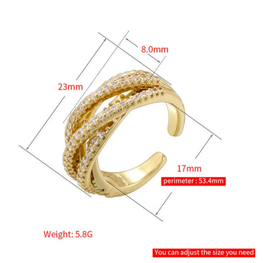 Wholesale Elegant Shiny Geometric Copper 18K Gold Plated Zircon Open Rings