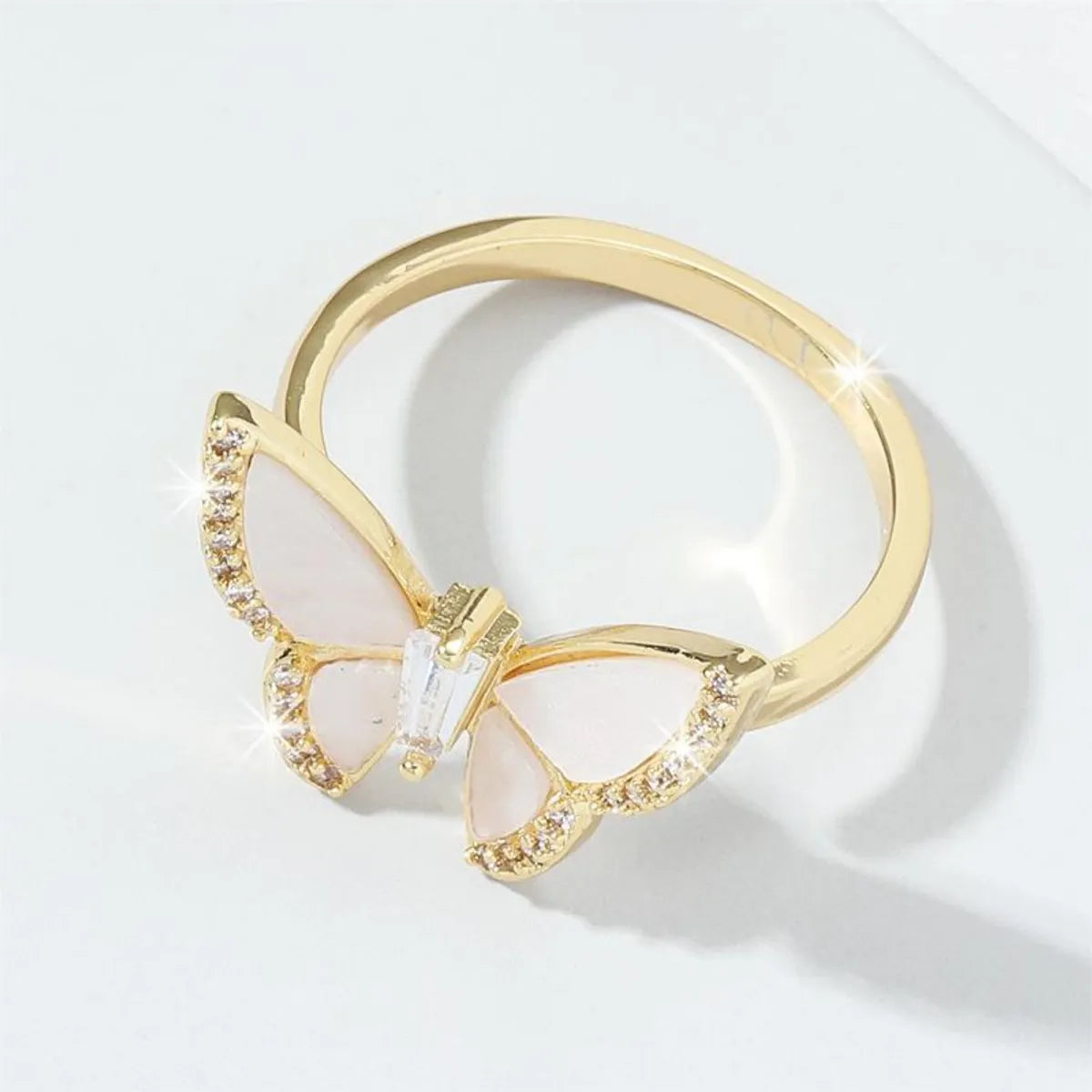 Wholesale Elegant Simple Style Butterfly Copper Polishing Inlay 18K Gold Plated Zircon Open Rings