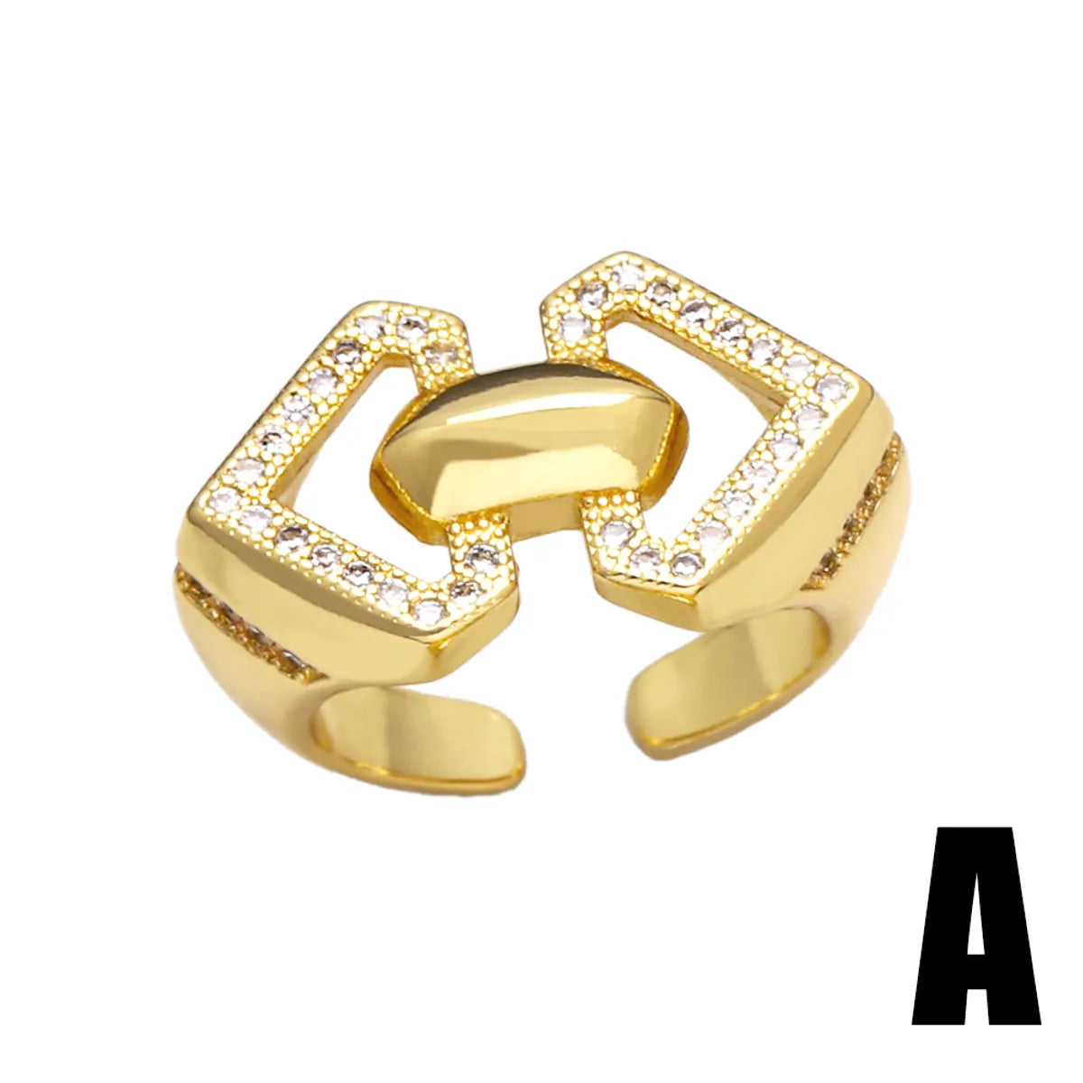 Wholesale Elegant Simple Style Geometric Copper Plating Inlay 18K Gold Plated Zircon Rings